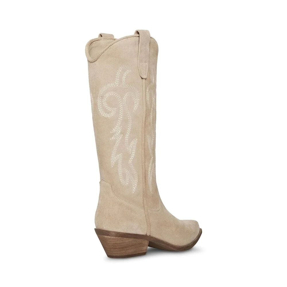 Steve Madden Windie Western Boots Womens US 7.5 Sand Leather Block Heel HTAT1368
